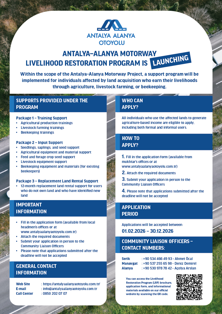 Antalya-Alanya Motorway Livelihood Restoration Program Is Launching